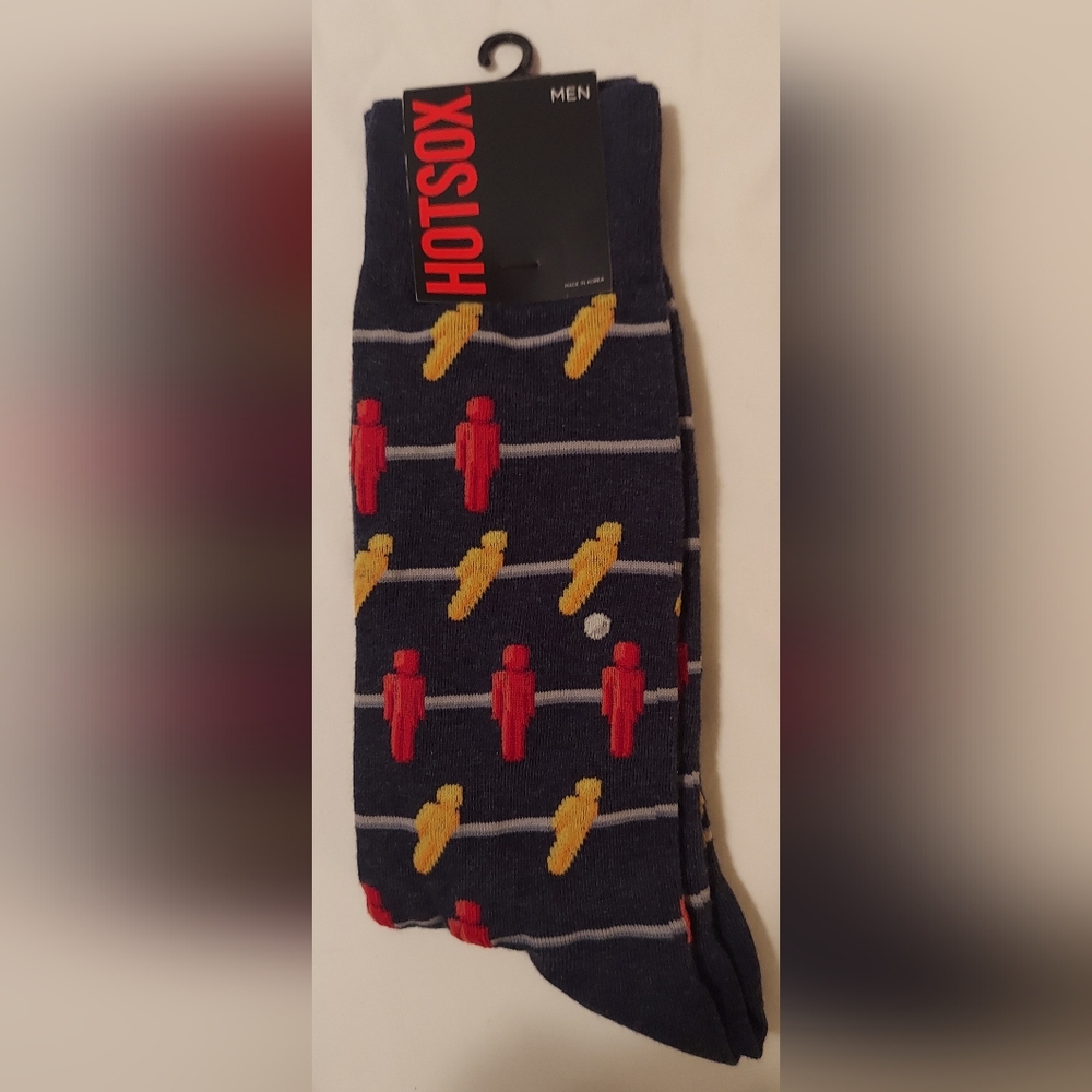 NEW Foosball Mens Crew Socks By Hotsox Blue Red Yellow And White